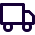Simple dark blue delivery truck icon with cab and cargo area on white background.