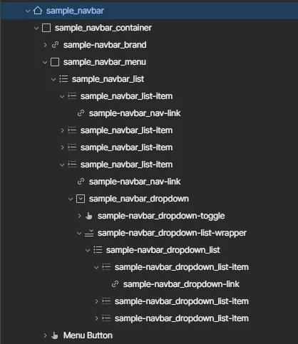 webflow navigator display of navbar with dropdown and link pattern.