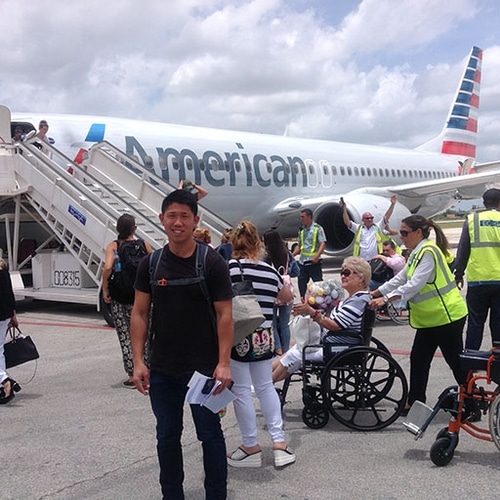 A man about to board an airplane
