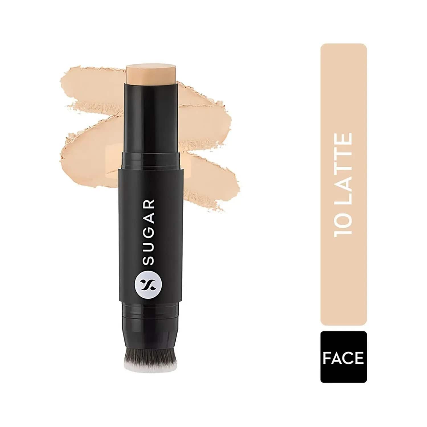 SUGAR Cosmetics Ace Of Face Foundation Stick With Inbuilt Brush - 10 Latte (Light, Warm Undertone) (12g)