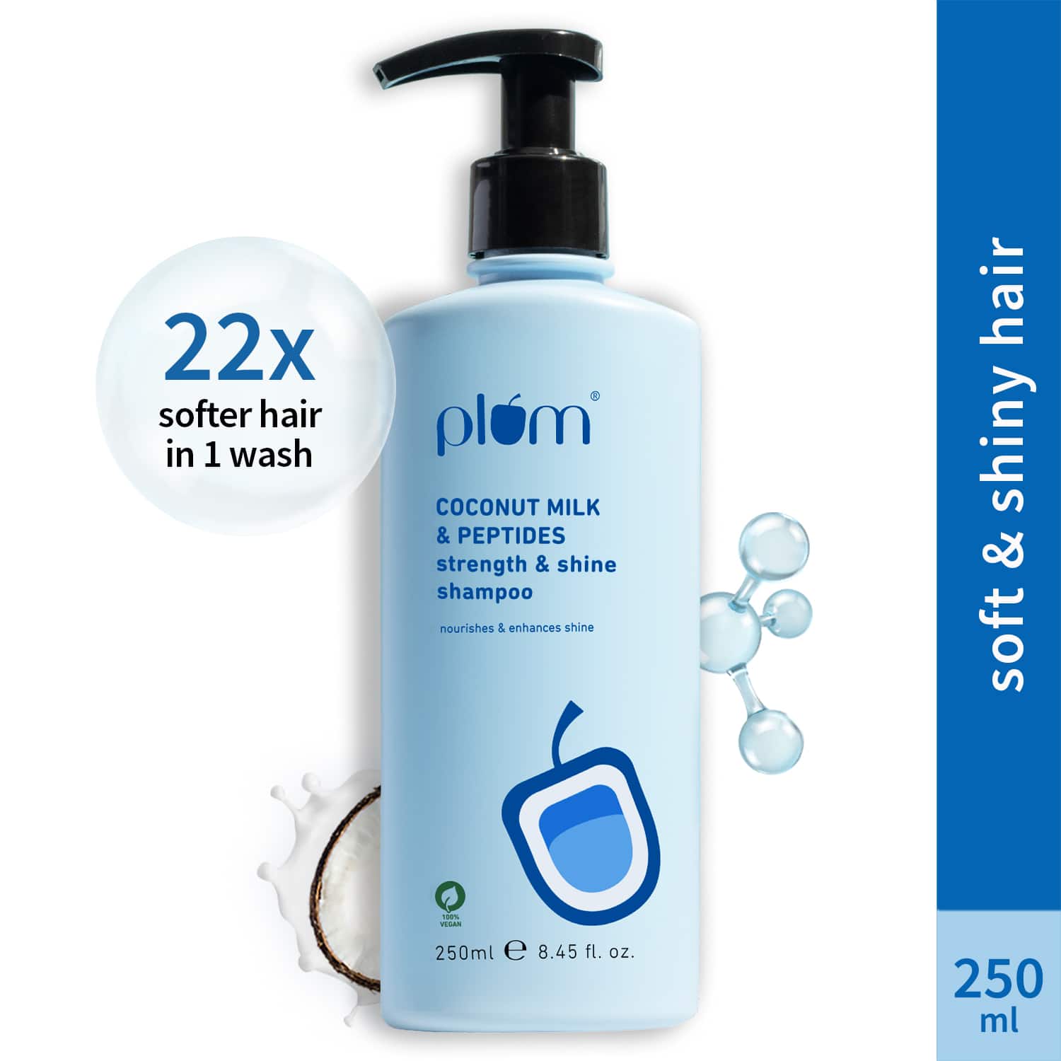 Plum Peptides Shampoo with Coconut Milk for Dry & Rough Hair, 22x Softer Hair in 1 Wash (250ml)
