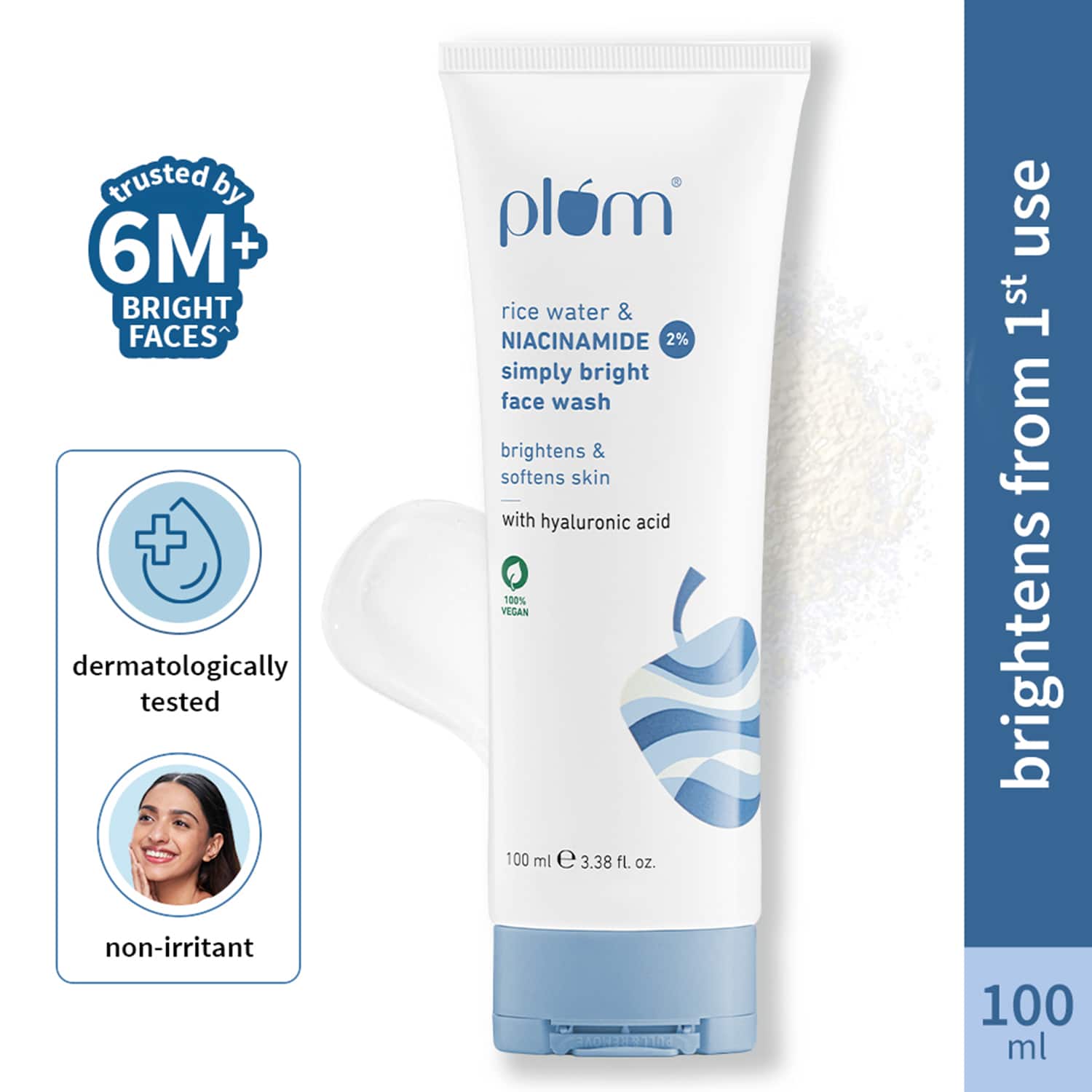 Plum Bright 2% Niacinamide Face Wash With Rice Water Brightens Skin Helps Fade Blemishes (100 ml)