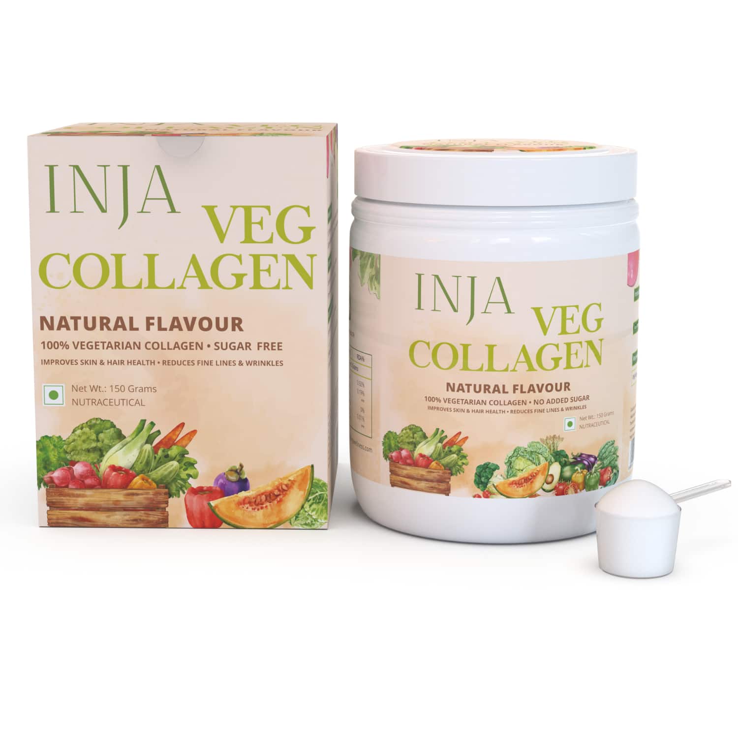 INJA Veg Collagen Peptide, 100% Vegetarian Collagen For Skin - Natural Flavour (150 g)