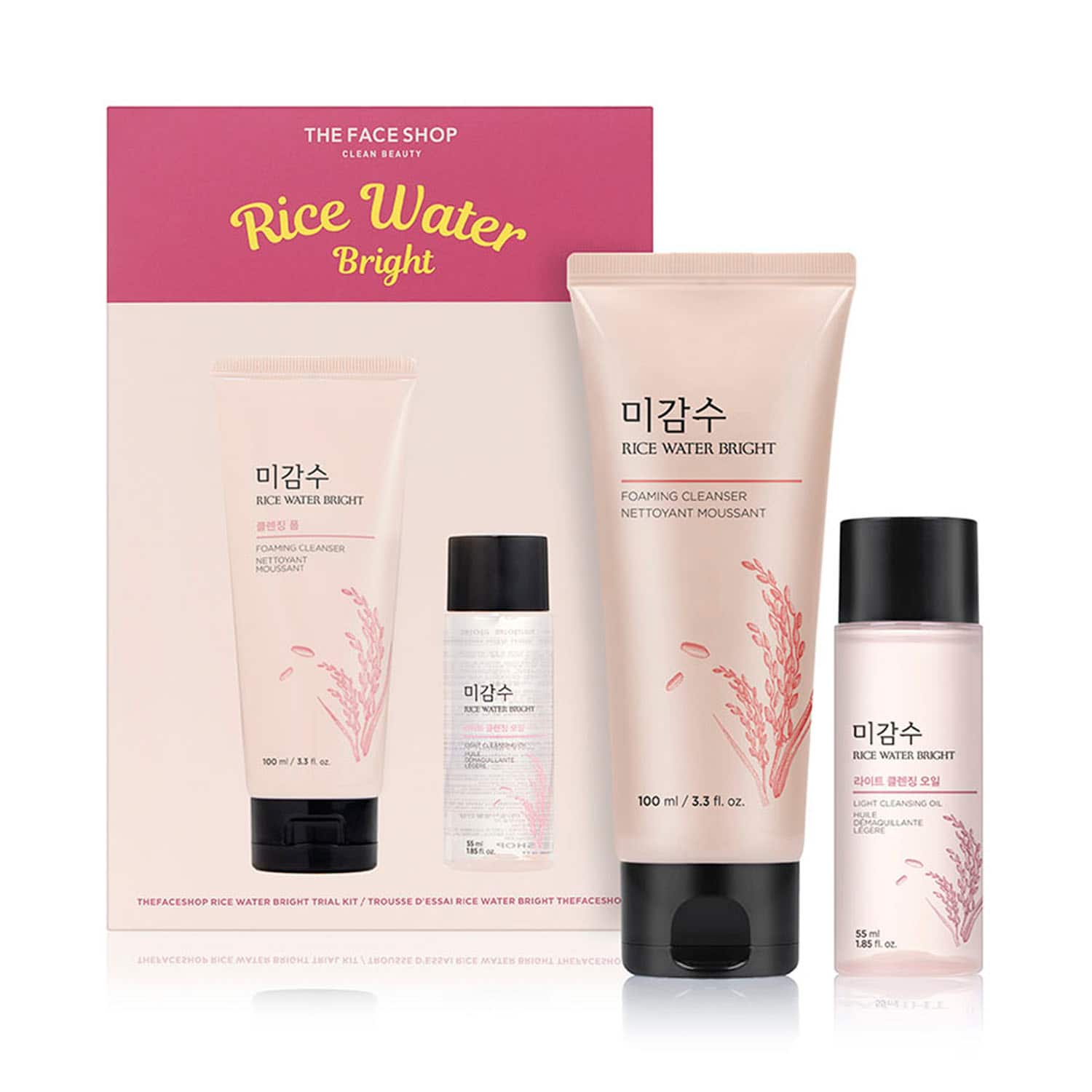 The Face Shop Rice Water Bright Double Cleansing Kit with Face Wash & Cleansing Oil - (2 Pcs)