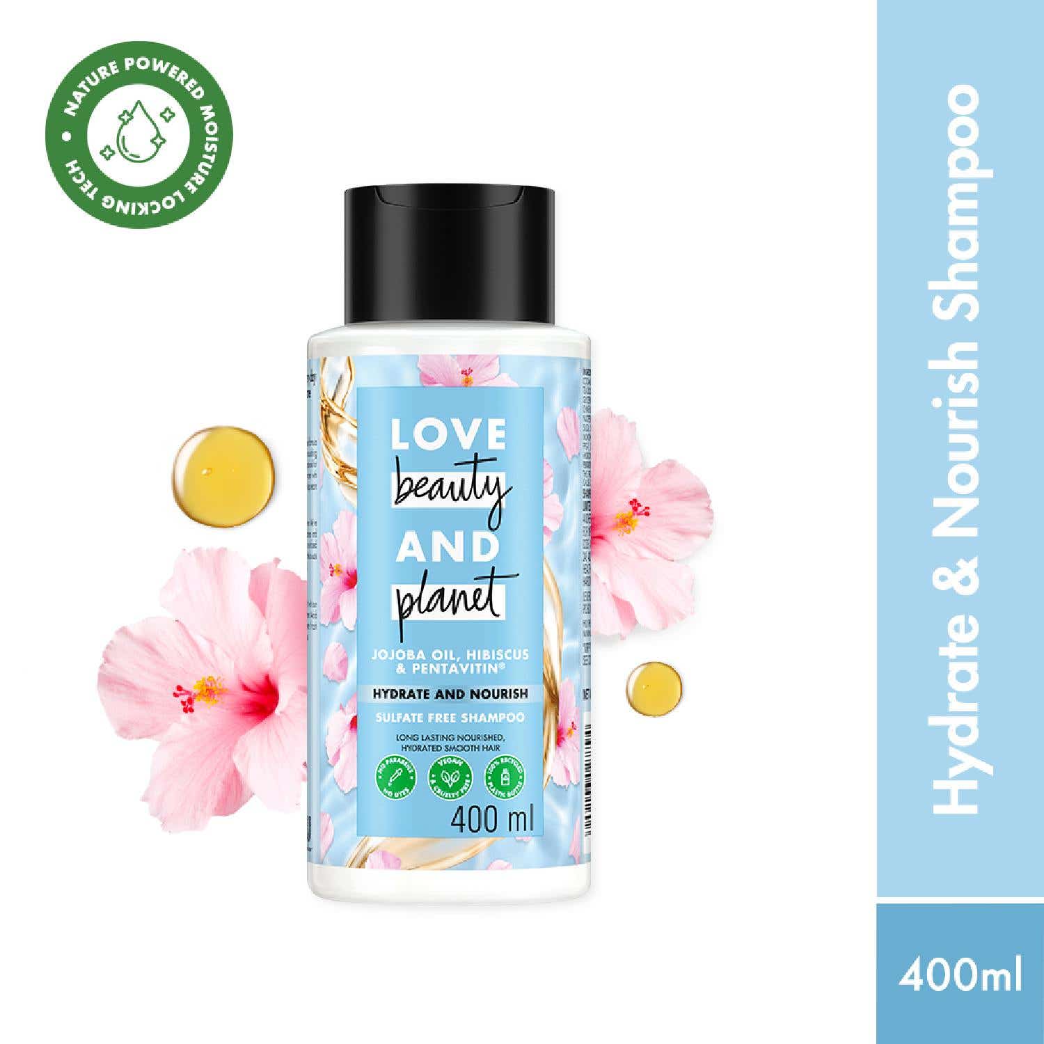 LOVE beauty AND planet Jojoba Oil, Hibiscus & Pentavitin Hydrate & Nourish Shampoo (400 ml)