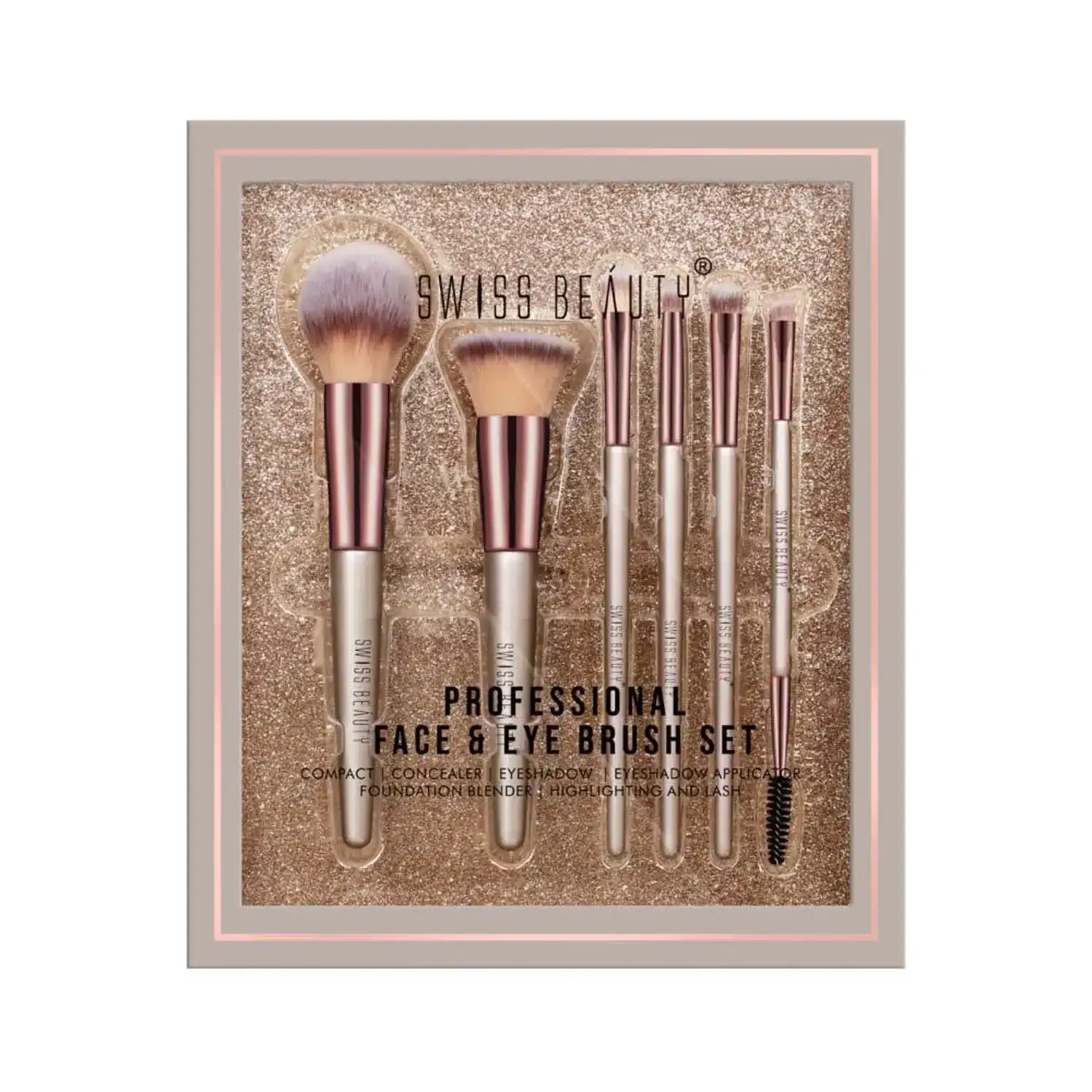 Swiss Beauty Professional Face & Eye Brush Set - (6 Pcs)