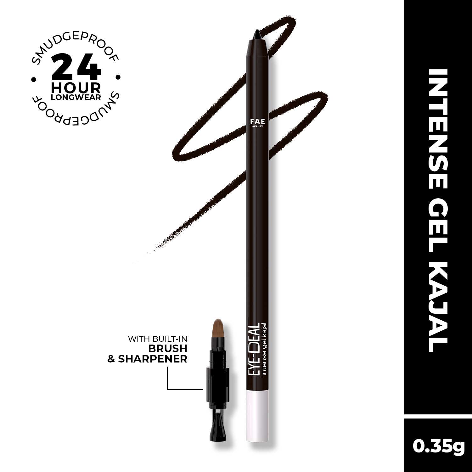 FAE BEAUTY Eye-Deal Intense Gel Kajal With Sharpener & Fine Bristle Brush Shade - Black Sesame (0.35 g)