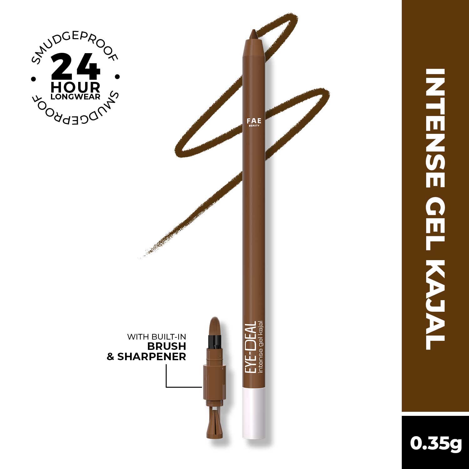 FAE BEAUTY Eye-Deal Intense Gel Kajal With Sharpener & Fine Bristle Brush Shade - Brown Sugar (0.35 g)