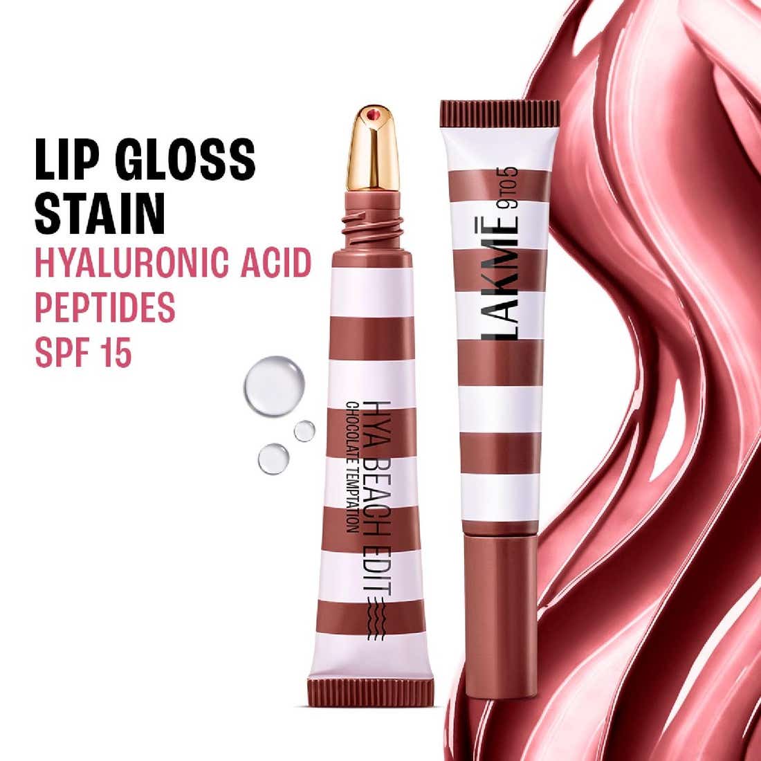 Lakme 9to5 Hya Beach Edit Lip Gloss Stain, Hydrating,Longwear,SPF 15- 1 Chocolate Temptation(10 ml)