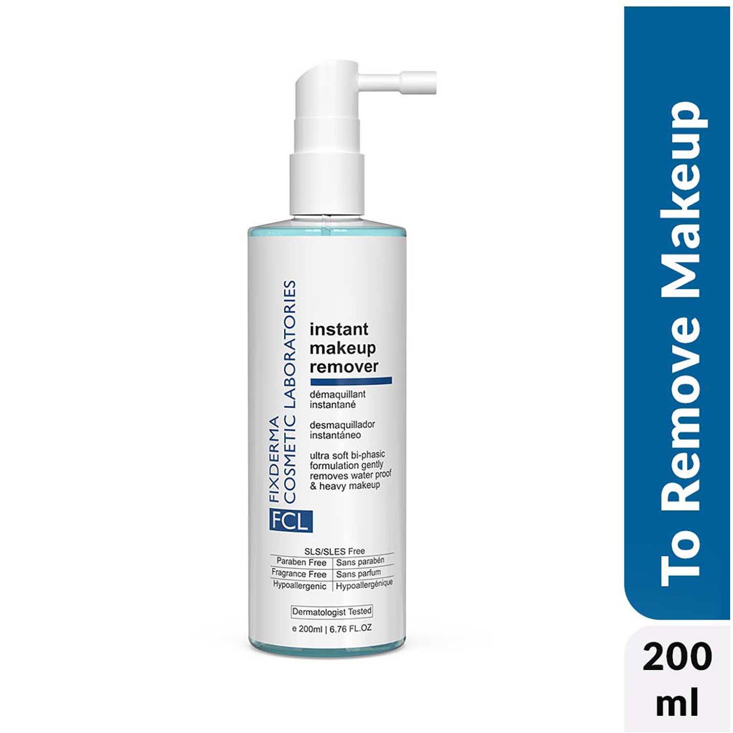 Fixderma Cosmetic Laboratories Bi-Phasic Instant Makeup Remover, Removes Eye & Lip Makeup (200ml)