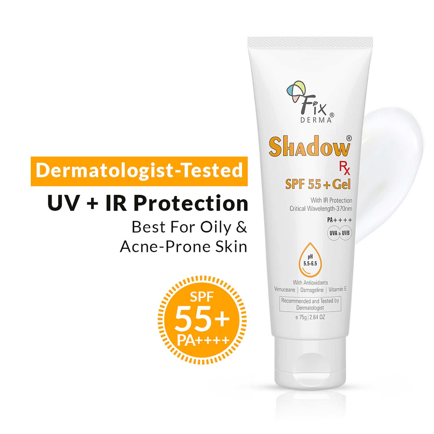 Fixderma Shadow RX Sunscreen SPF 55+ Gel Sunscreen For Oily Skin (75g)