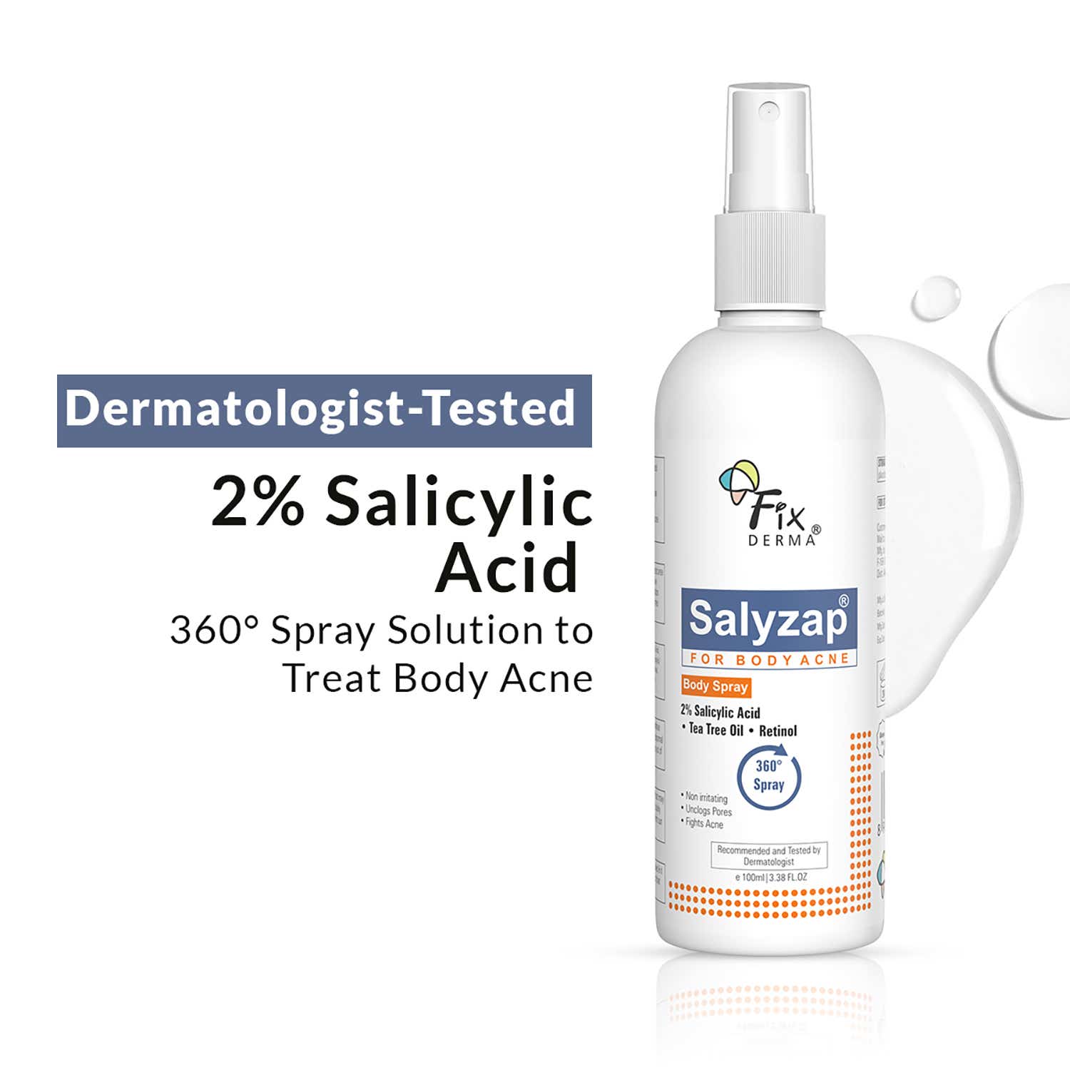 Fixderma Salyzap 2% Salicylic Acid Body Acne Spray (100ml)