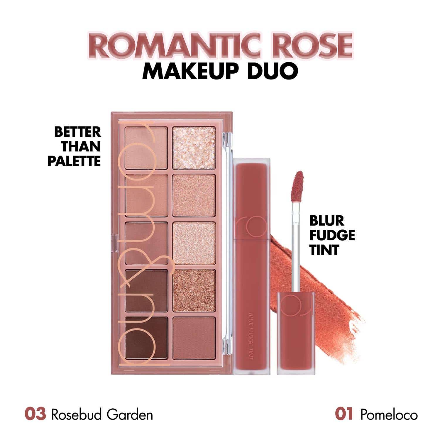 Rom&nd Romantic Rose Makeup Duo (Eyeshadow Palette + Blur Fudge Tint) Combo