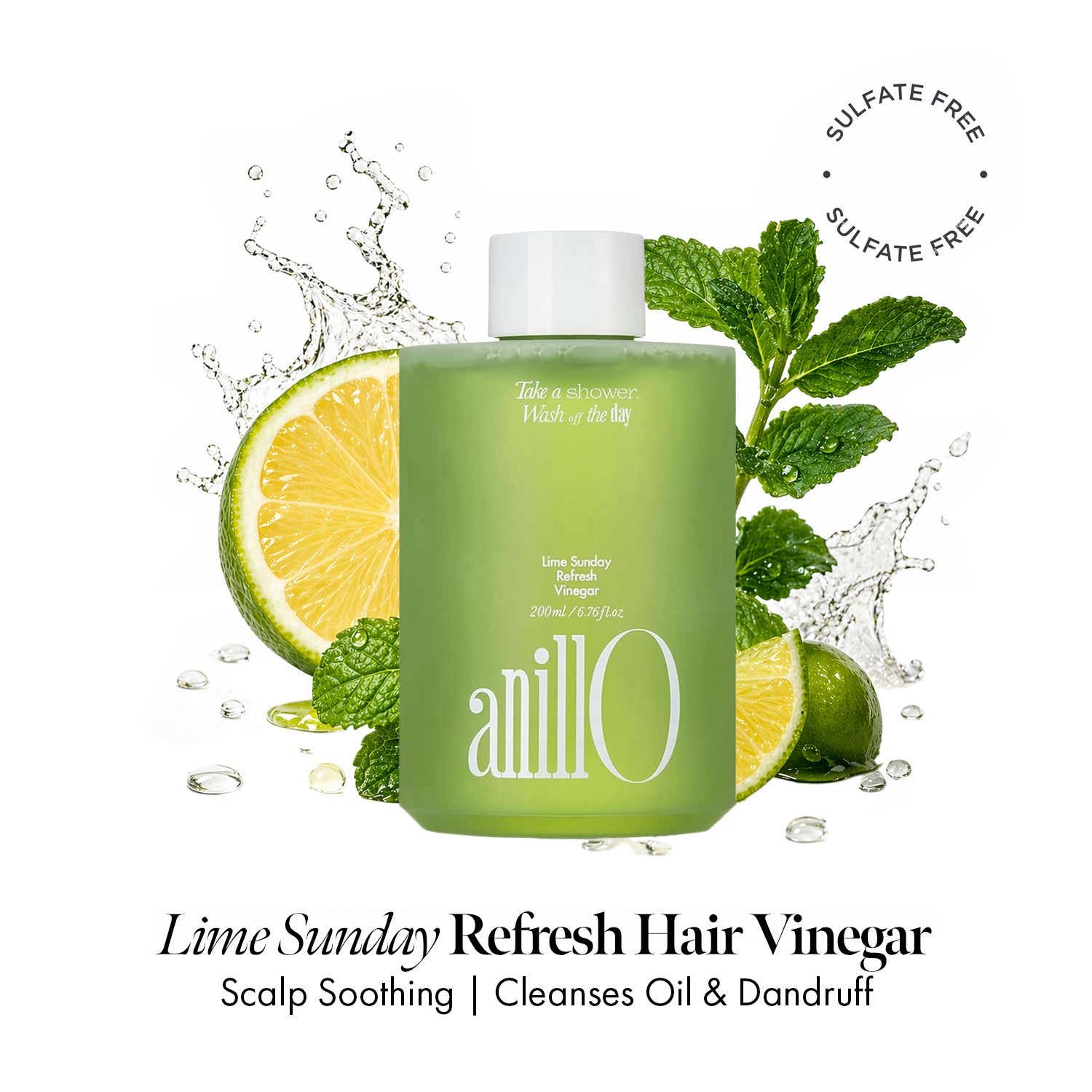 ANILLO Lime Sunday Refresh Hair Vinegar for Oily Itchy and Dandruff Prone Scalp (200 ml)