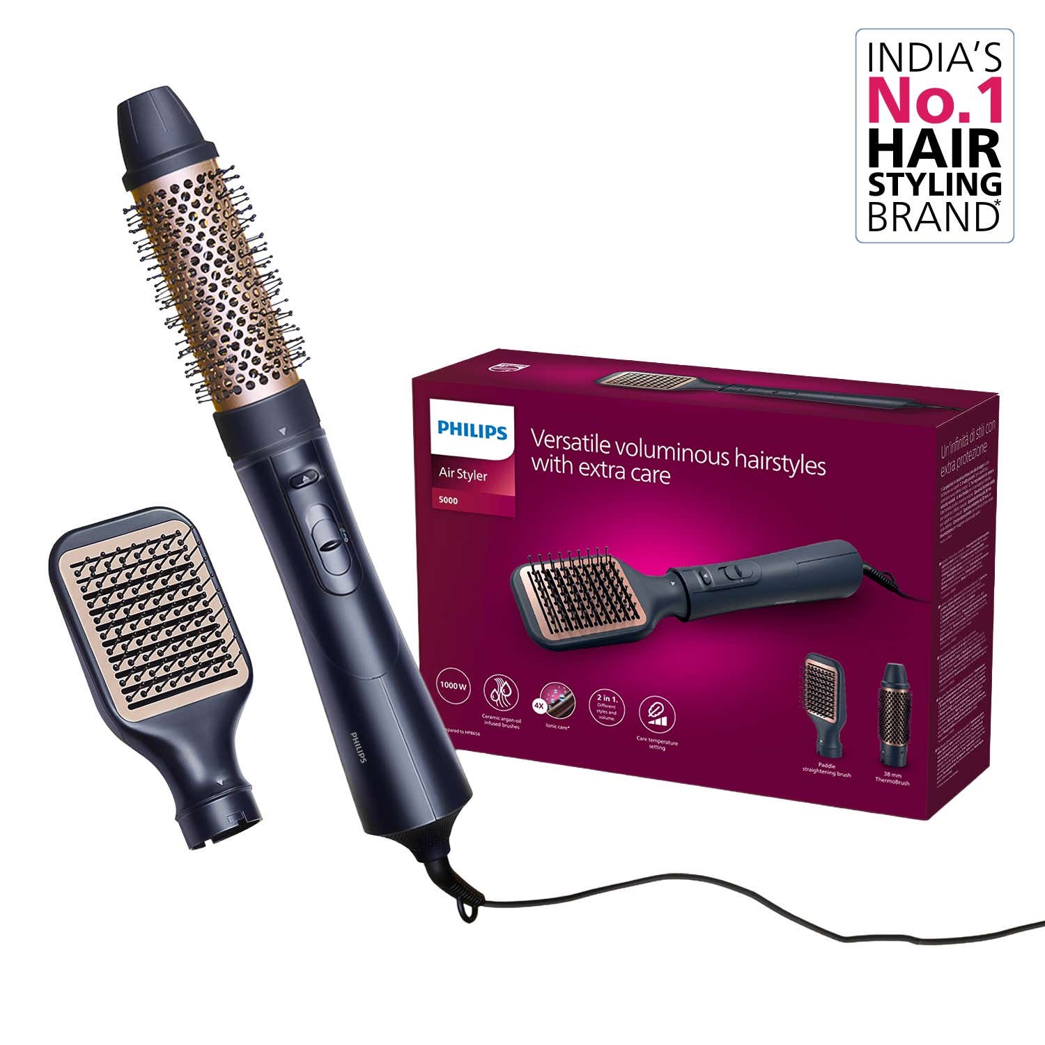 Philips 2-in-1 Airstyler 3X Volume 50% Less Hair Breakage 1000W BHA531-10