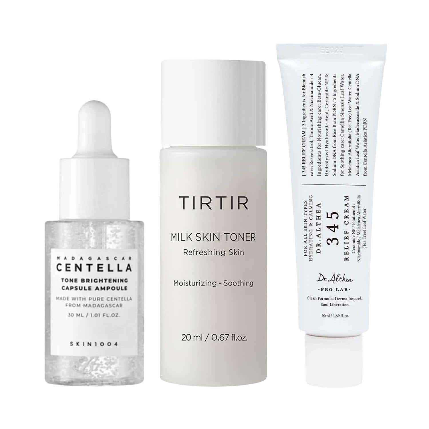 Skin1004 + TIRTIR + Dr.Althea Skin Care Gift Set ( Ampoule 30 ml+ Toner 20 ML + Relief Cream 50 ML)