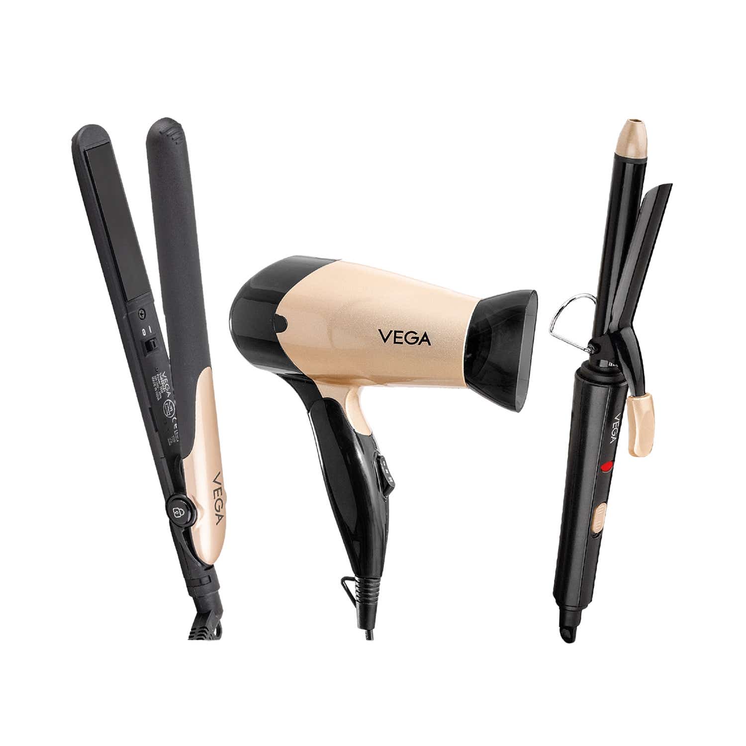 Vega Miss Versatile Styling Set Straightener, Curler & Dryer Gift Combo for Women Black (VHSS-03)