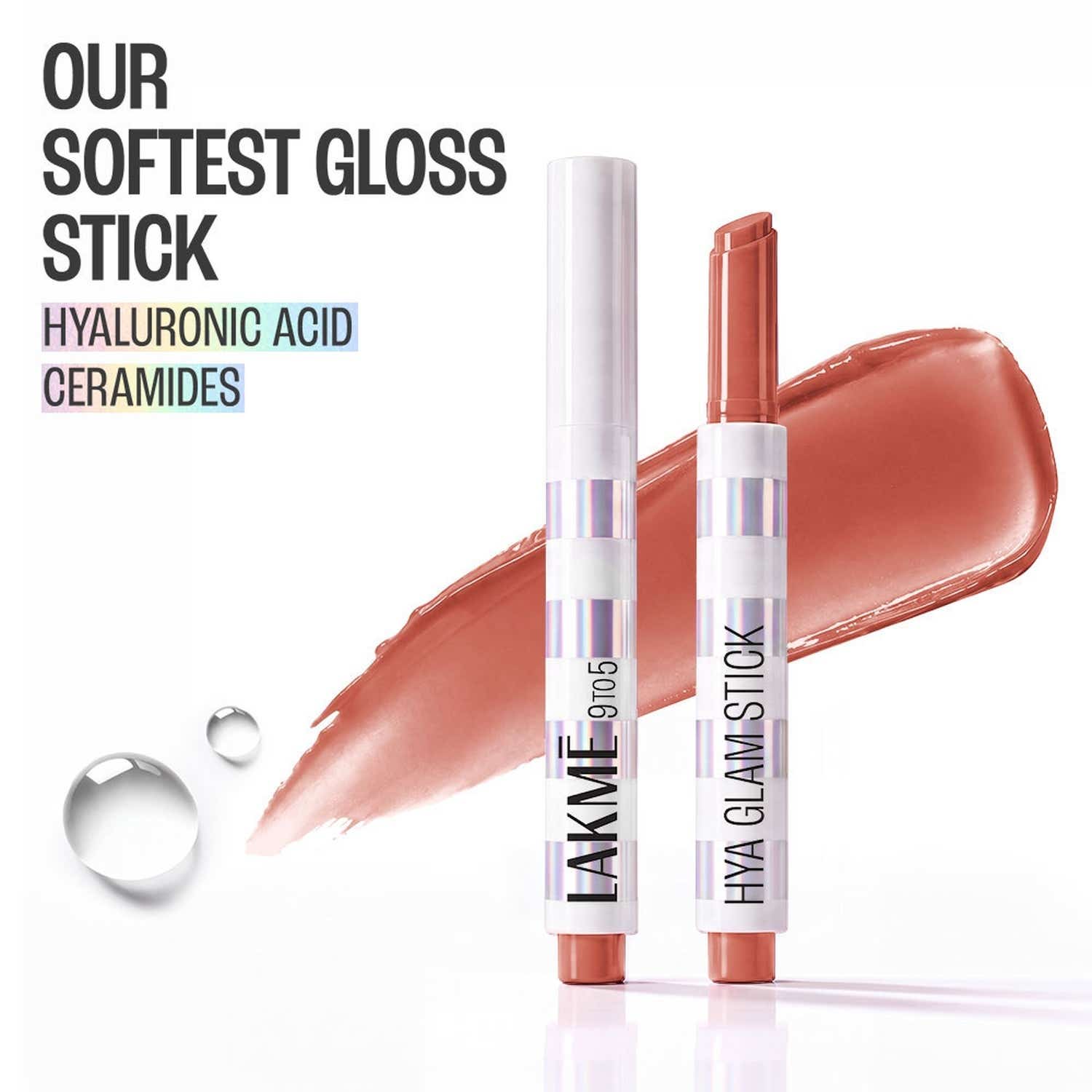 Lakme 9To5 Hya Glam Plump+Shine Clickstick, Hyaluronic Acid & Ceramides - Blush Affair (2.1 g)