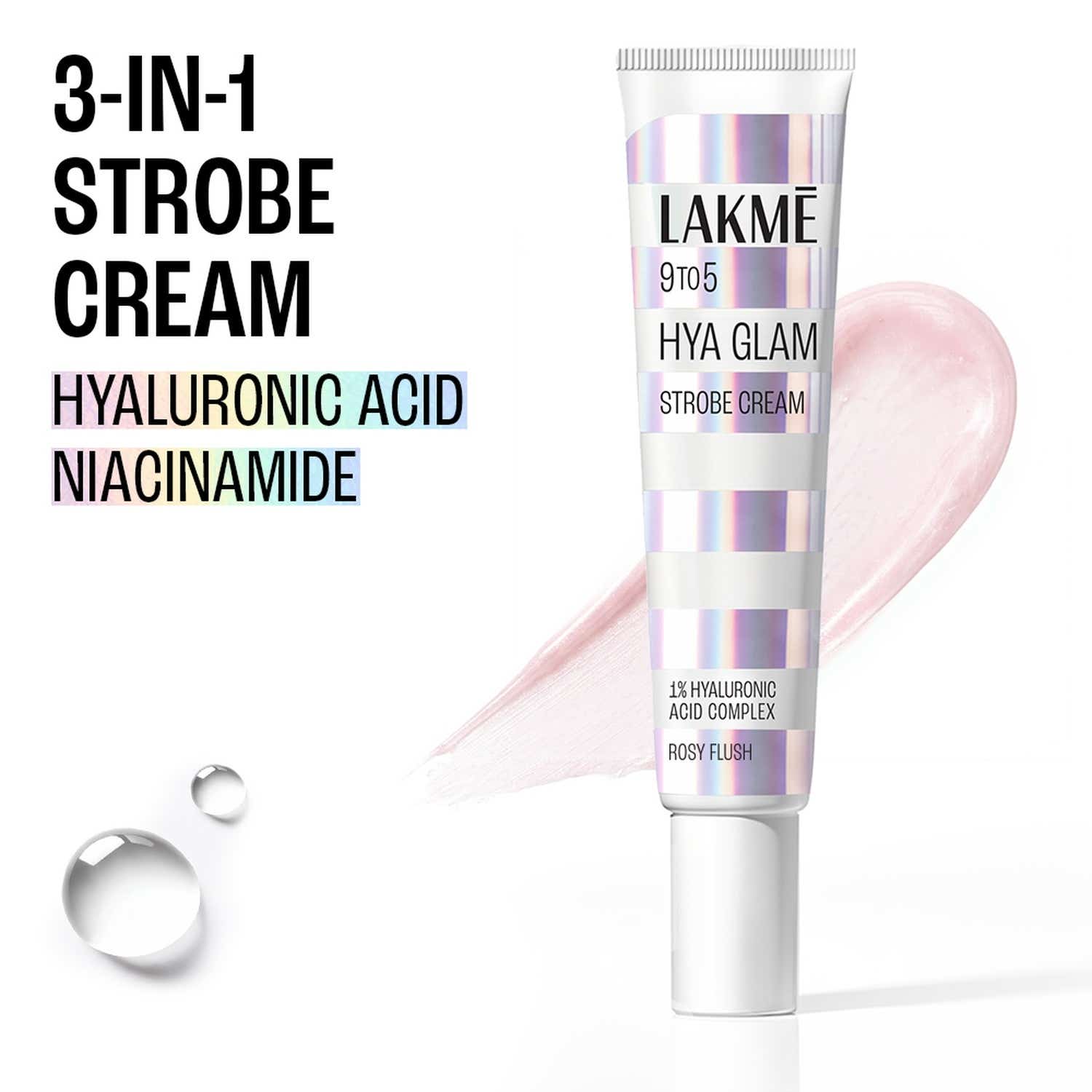 Lakme 9To5 Hya Glam Strobe Cream With Hyaluronic Acid & Niacinamide - Rosy Flush (30 g)