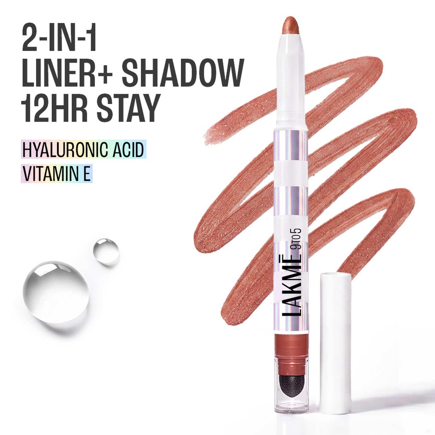 Lakme 9To5 Hya Glam Liner + Shadow Eye Duo With Hyaluronic Acid & Vitamin E - Ember Glow (1.8 g)
