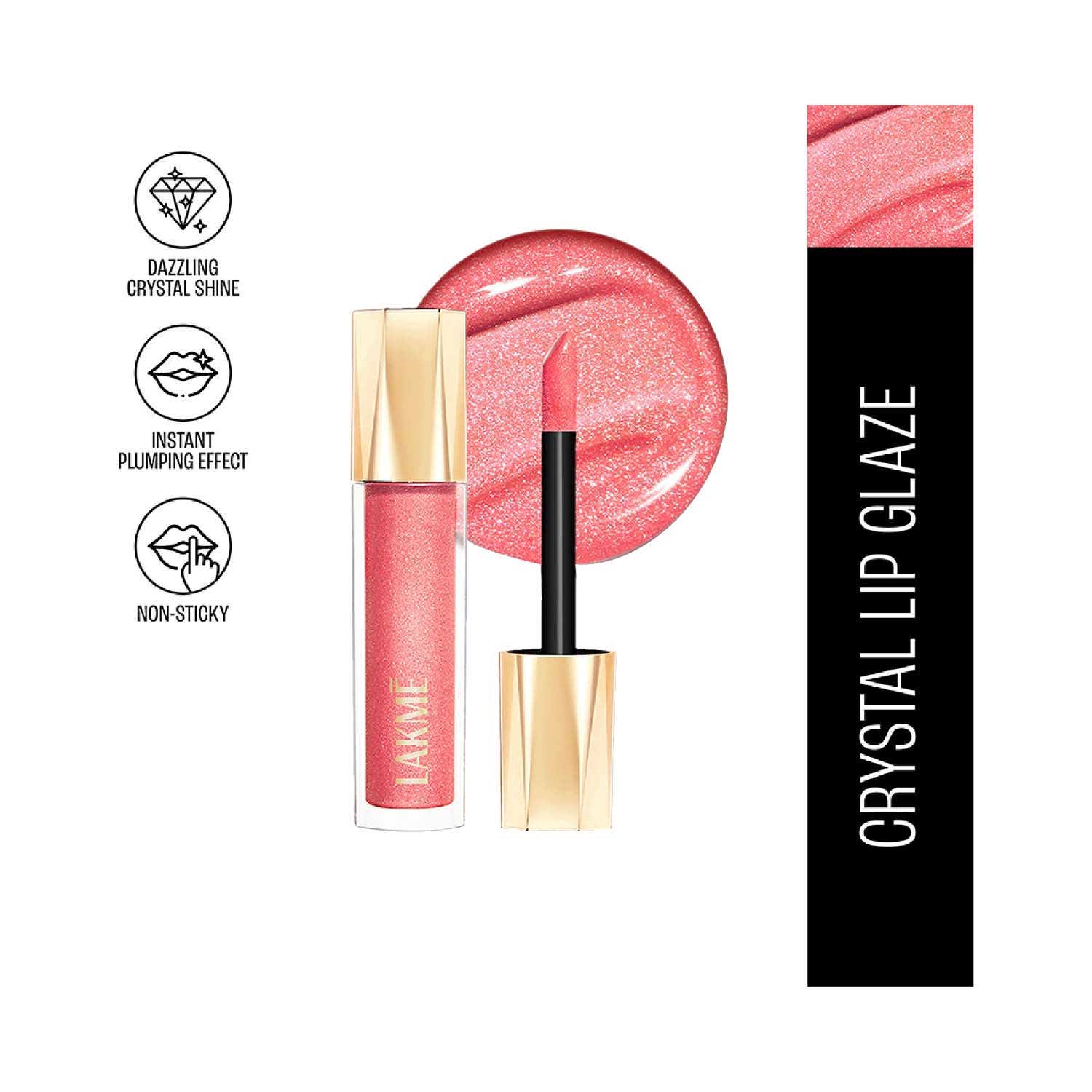 Lakme Glitterati Lip Glaze with Vegan Collagen for Glossy Lips - 201 Pink Champagne (5 ml)