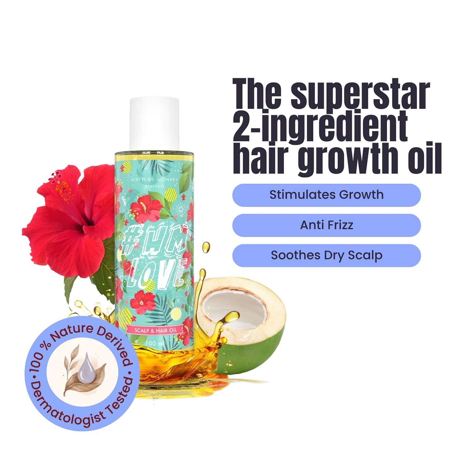 Hibiscus Monkey HM Love Scalp & Hair Growth Oil with Fresh Hibiscus & Coconut Milk Oil (50 ml)
