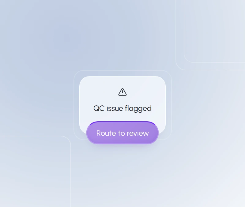 Instrument results are captured and checked on arrival: QC issue flagged. Out-of-spec values, missing data, and unsigned steps surface before sponsor review.