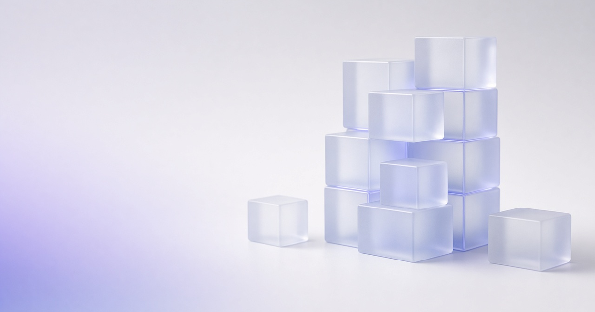 Frosted glass blocks joined into one integrated structure with a few set aside, representing a lab software stack decision