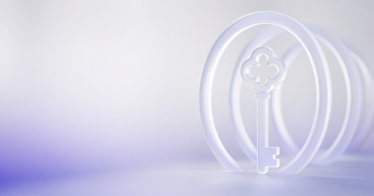 Frosted glass key before glowing rings, representing single sign-on access