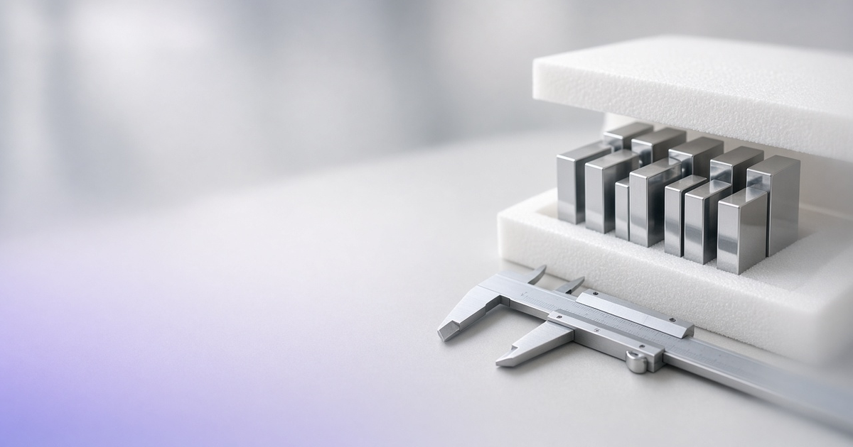Steel gauge blocks and a caliper, representing calibration precision