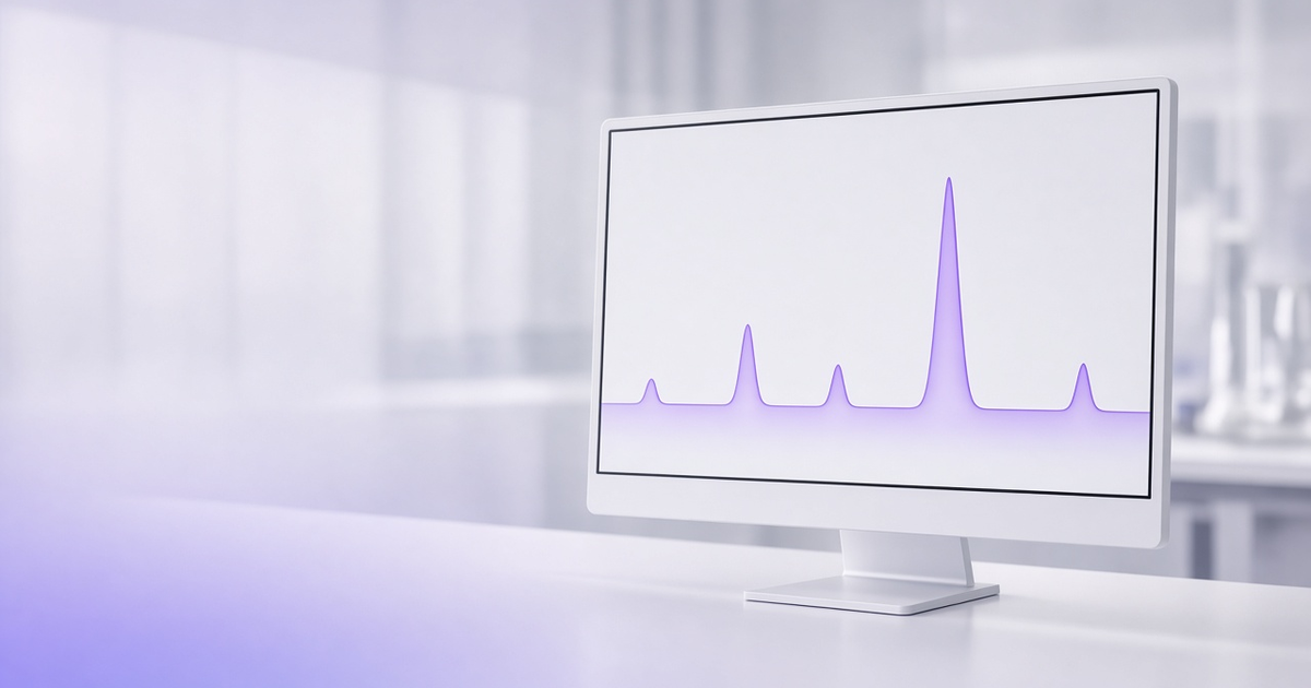 Monitor showing smooth chromatogram peaks, representing bioanalysis software