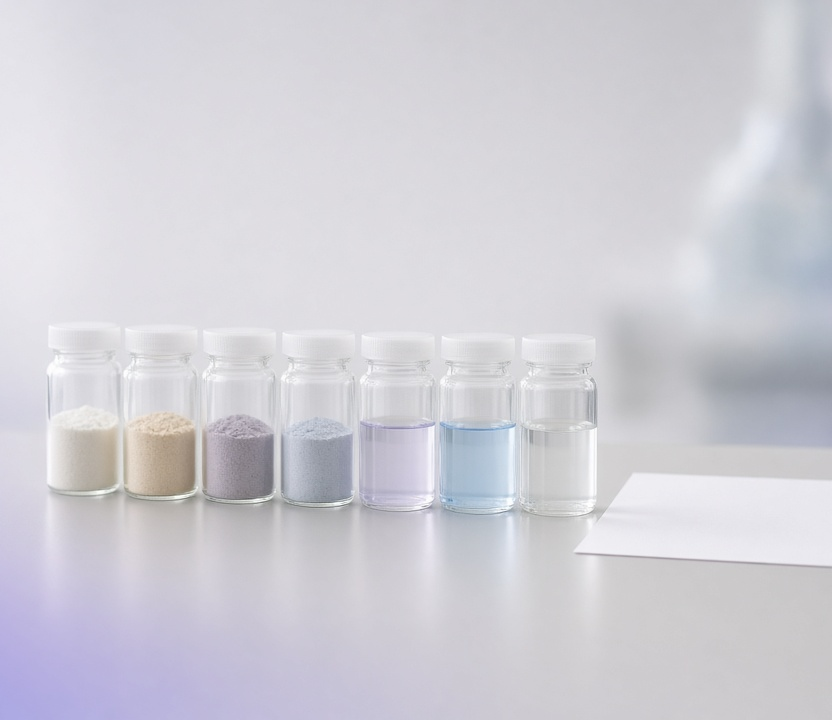 Row of sample jars on an intake bench beside a blank certificate, representing fast testing-lab onboarding and quick COAs