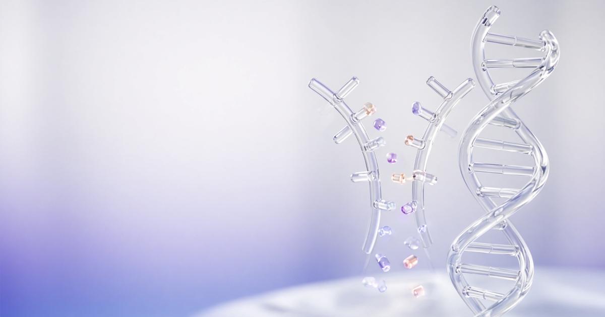 Glass DNA model unzipping with complementary bases approaching, representing basic principles of molecular diagnostics