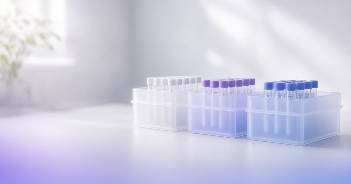 Three glass trays of sample tubes at different stages, representing workflow management tools