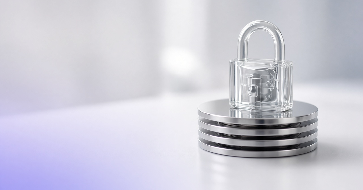 Glass padlock on data platters, representing scientific data integrity and security