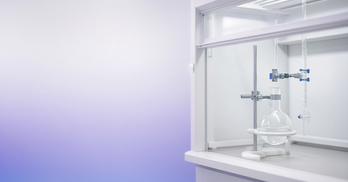 Fume hood with flask and burette, representing chemistry LIMS