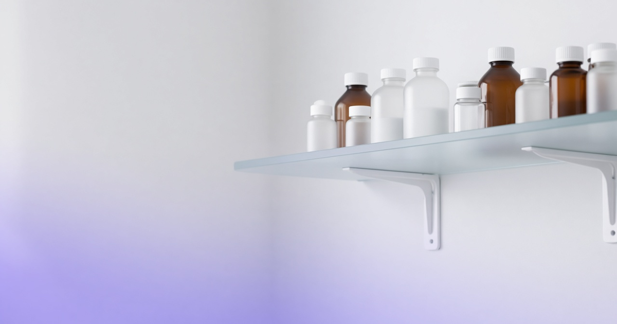 Brackets supporting a shelf of reagent bottles, representing complete lab management support