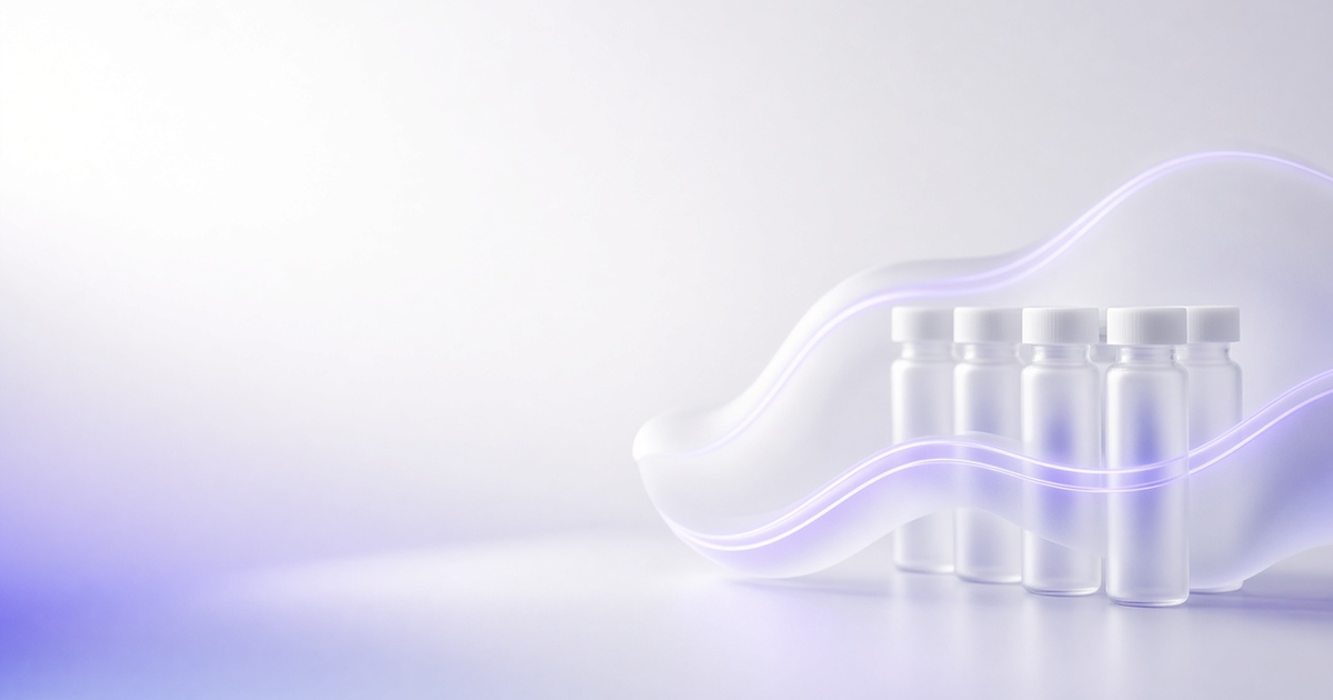 Glass ribbon within control limits beside QC vials, representing lab quality with LIMS
