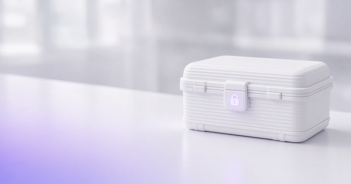 Sealed sample case with a glowing lock, representing life sciences compliance software