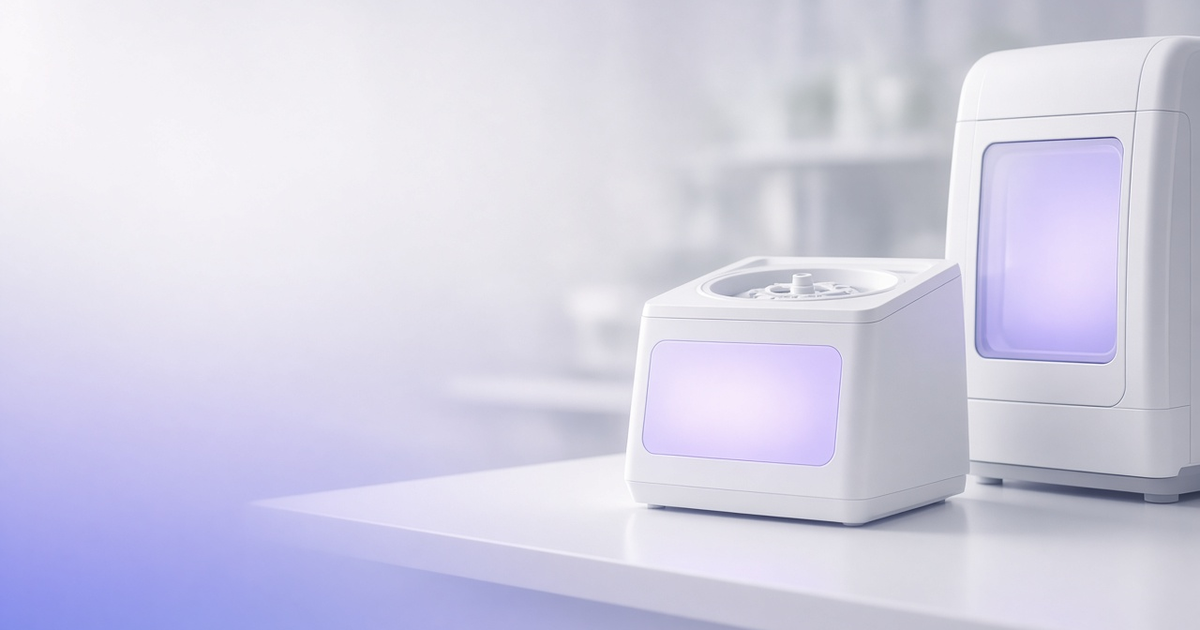 Smart centrifuge and incubator with glowing touch panels, representing smart lab technology