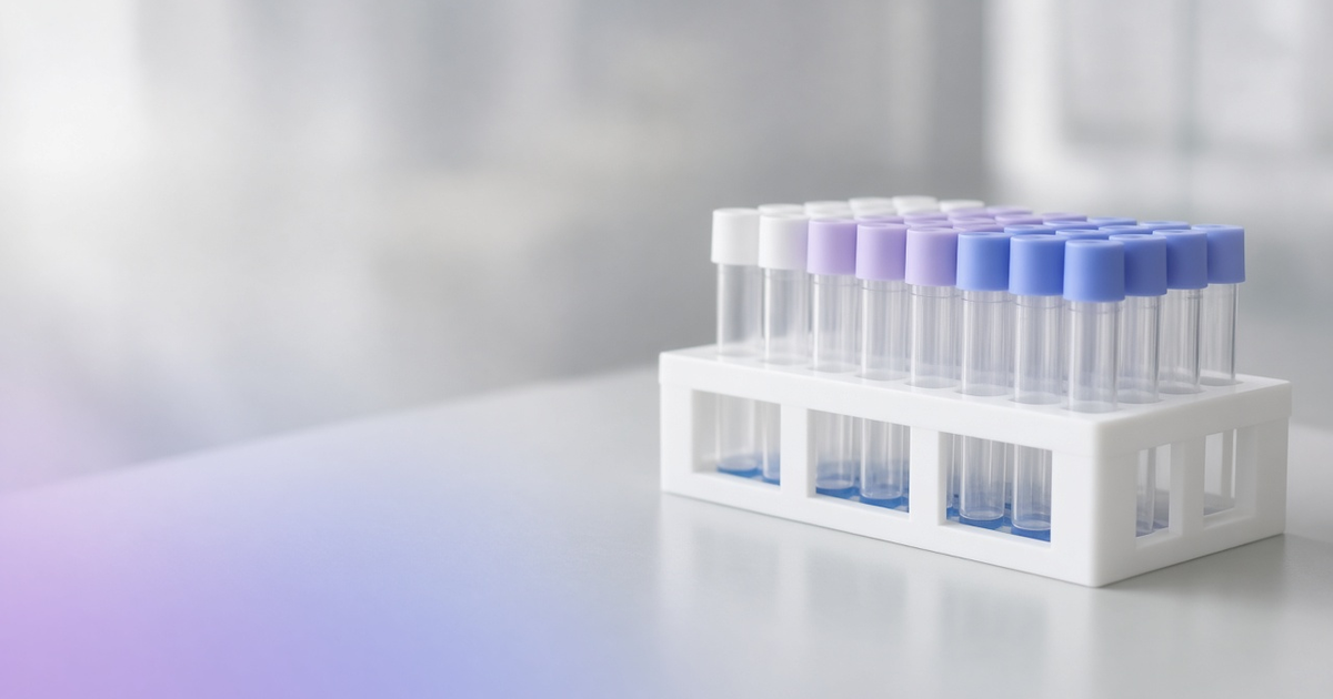 Tube rack in a cap color gradient, representing sample management
