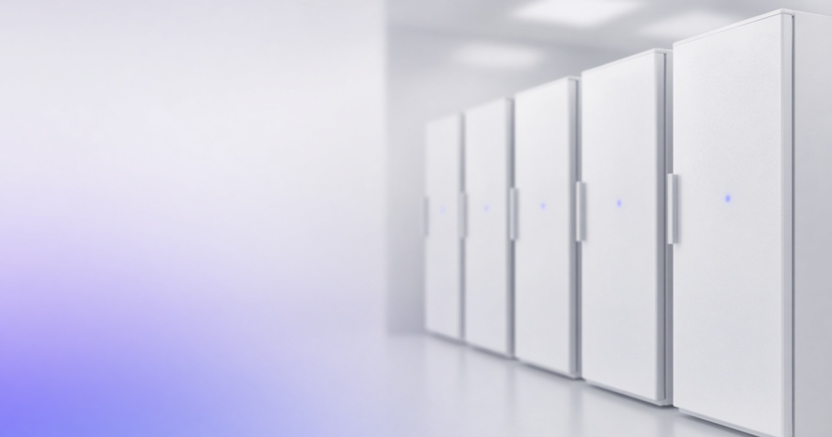 Row of freezers in a freezer farm, representing lab freezer storage software