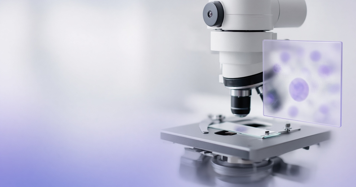 Microscope image sealed in a glass pane, representing data integrity for image workflows