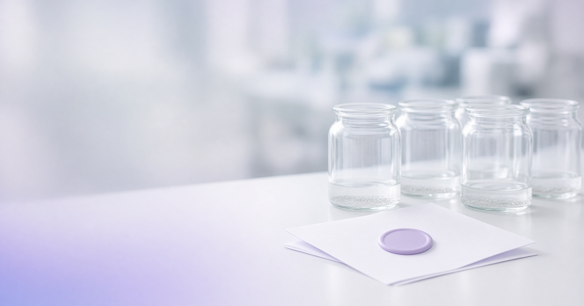 Sample jars beside a document closed with a plain wax seal, representing contract lab analytics