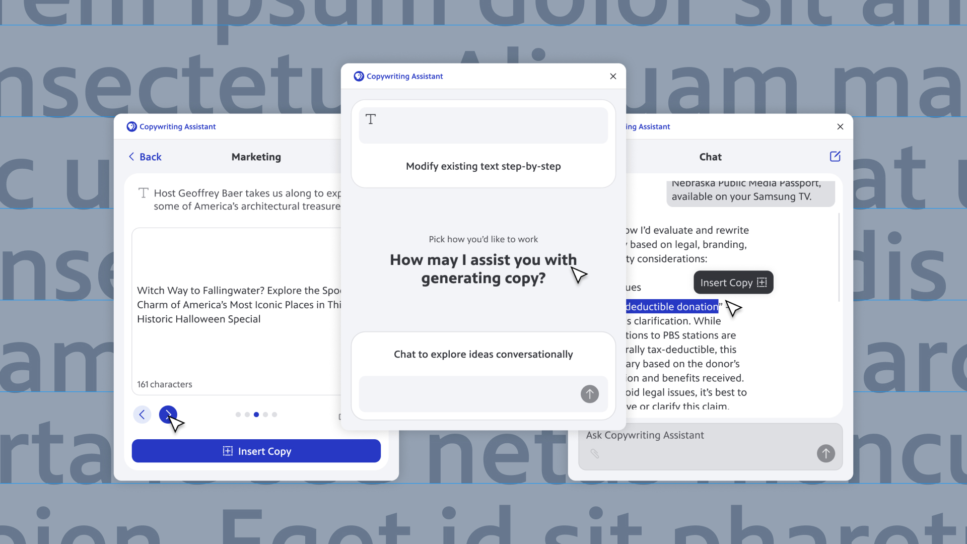 A realistic room created based on an art gallery space filled with interconnected, floating cloud-like glyphs.