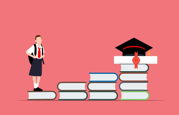 graphic of student using books as ladder