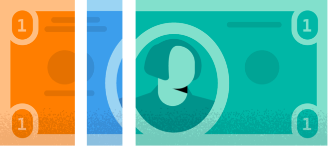 Money split up into three sections