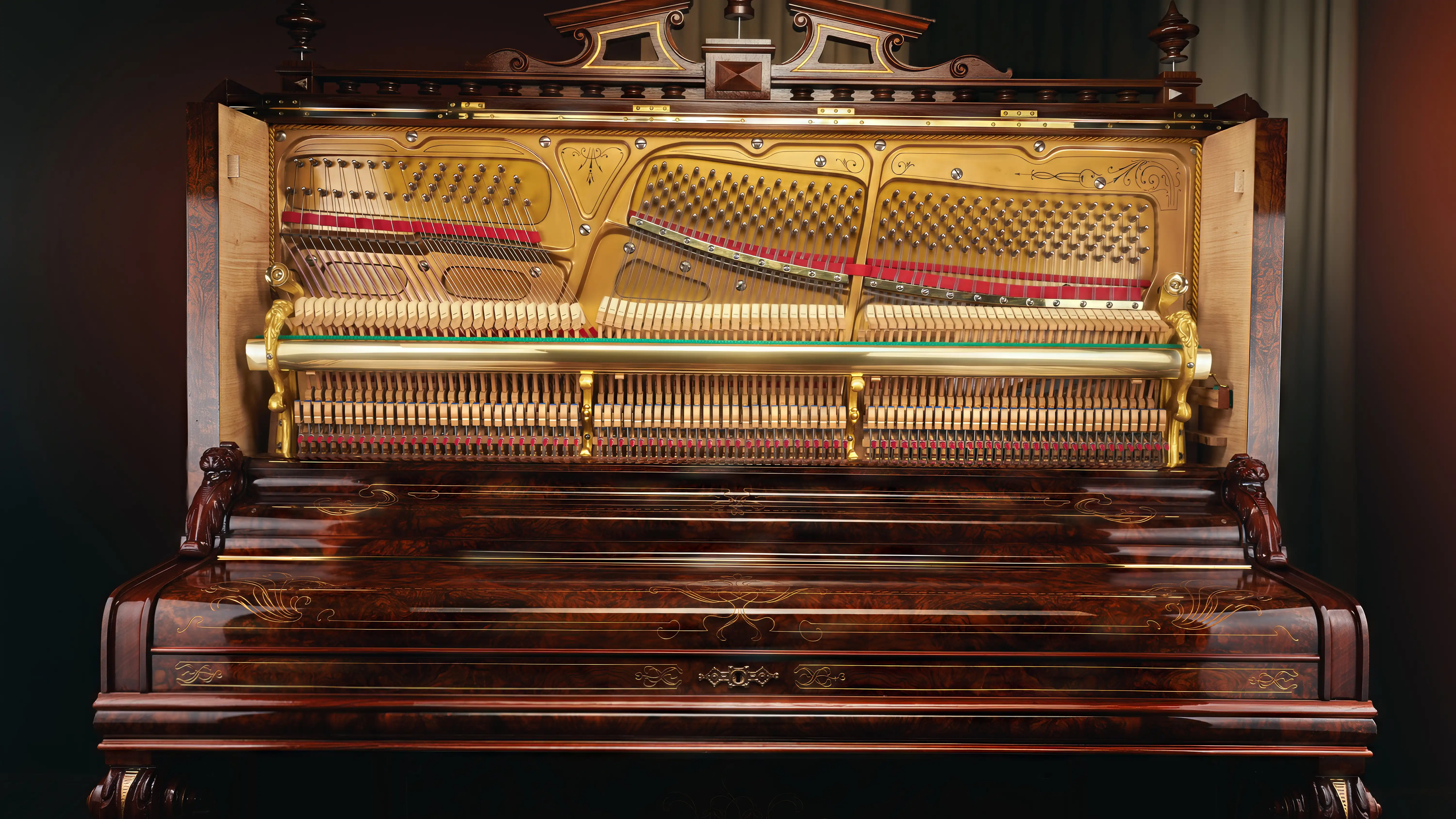 Restauriertes bei PIANOHOF Klavier Berlin, Nussbaum Wurzelholz