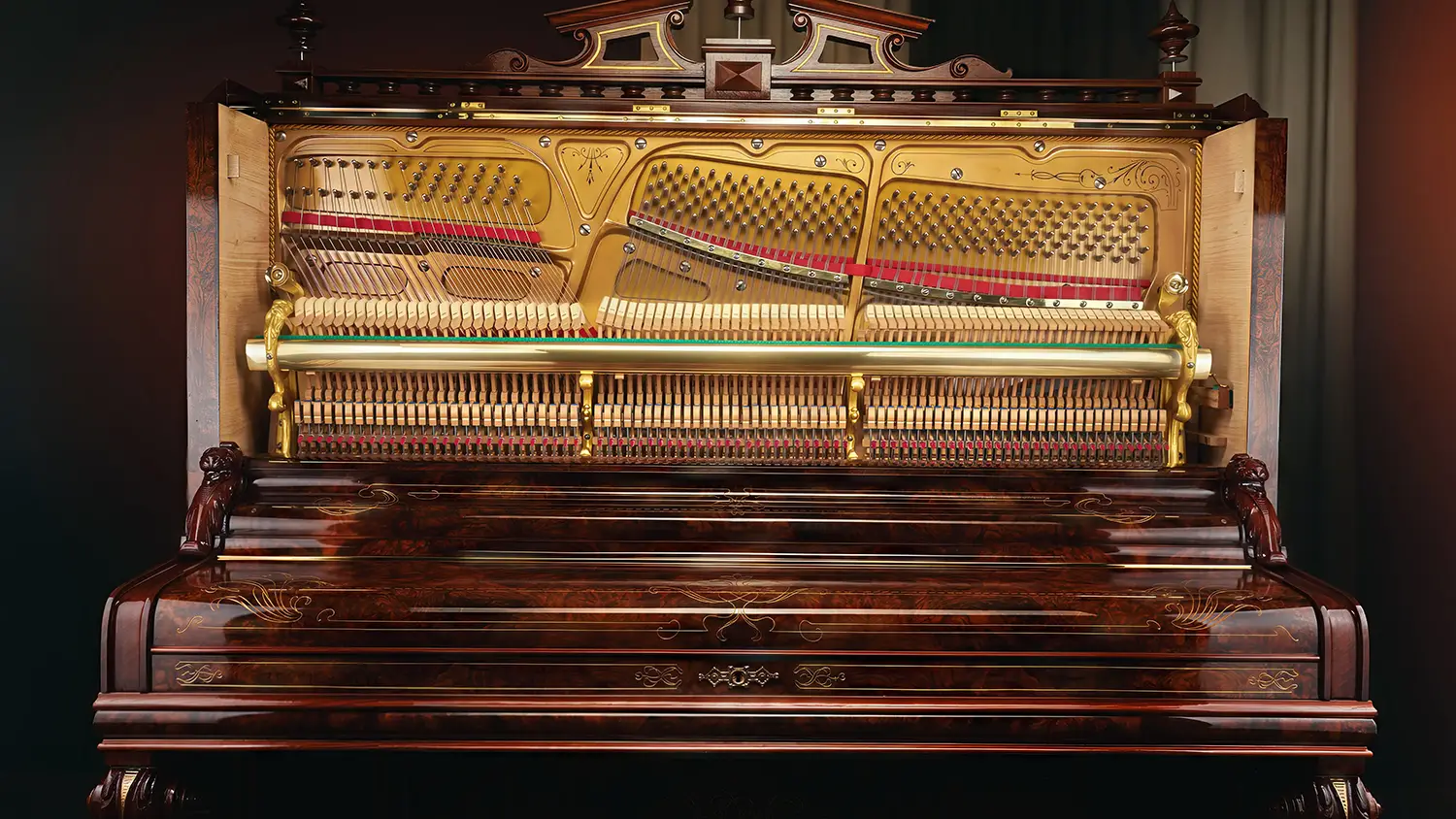 Restauriertes bei PIANOHOF Klavier Berlin, Nussbaum Wurzelholz