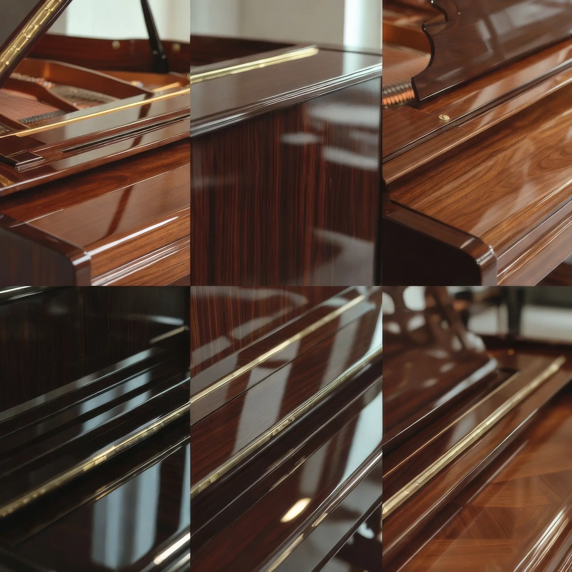 Klavier in Nussbaumfurnier mit transparenter Polyester Hochglanzoberfläche